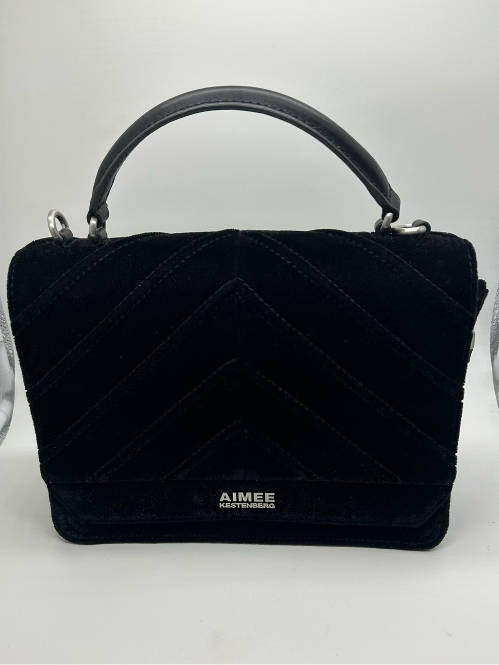 Aimee Kestenberg Black Velvet Chevron Top Handle Satchel